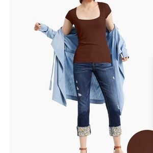 《NEW》I.NC. Ribbed Square-Neck T-Shirt